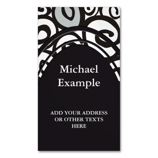 らせん状パターン白黒+アイディア マグネット名刺 (正面縦)