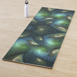 らせん状ベージュグリーンターコイズ抽象芸術フラクタルアート ヨガマット