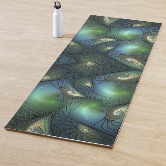 らせん状ベージュグリーンターコイズ抽象芸術フラクタルアート ヨガマット (インサイチュ)