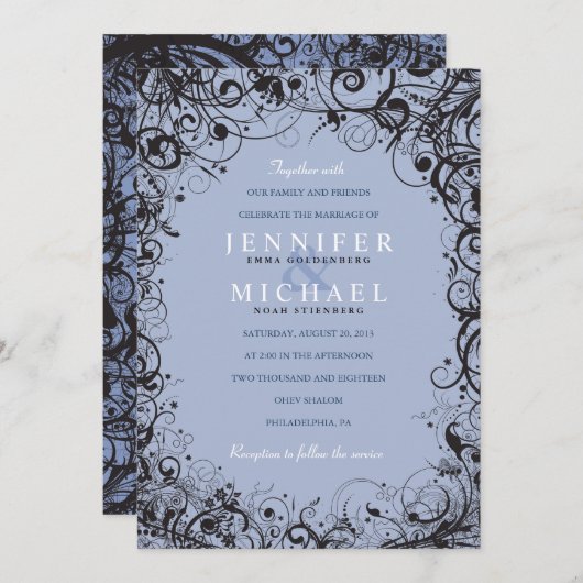 らせん状&スターズユダヤ結婚式招待状 招待状 (正面/裏面)