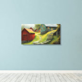 らせん素朴状の階段のある納屋 キャンバスプリント (インサイチュ (ウッドフロア))