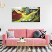 らせん素朴状の階段のある納屋 キャンバスプリント (インサイチュ (リビング))