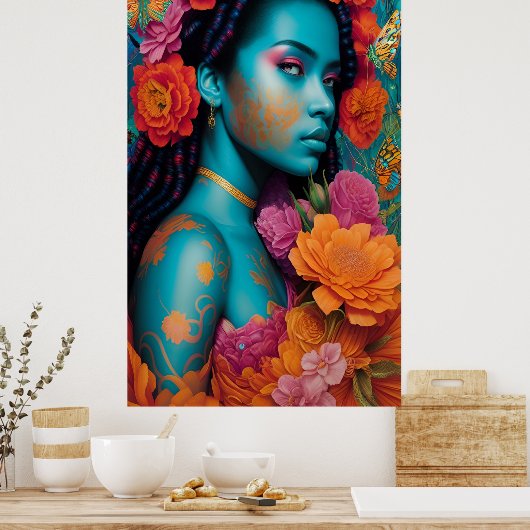 らせん髪の青い女性 ポスター (キッチン)