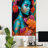 らせん髪の青い女性 ポスター (ホームオフィス)