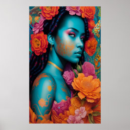 らせん髪の青い女性 ポスター