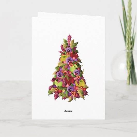 りんごおよびパンジーのピンクのクリスマスのヒイラギ木 シーズンカード (裏面)