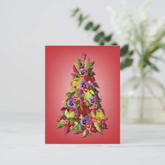 りんごおよびパンジーのピンクのクリスマスのヒイラギ木 シーズンポストカード (スタンド正面)