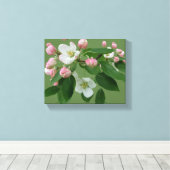 りんごかわいらしブロッサムフローラシンプルグリーンハイゲおもしろい キャンバスプリント (インサイチュ (ウッドフロア))