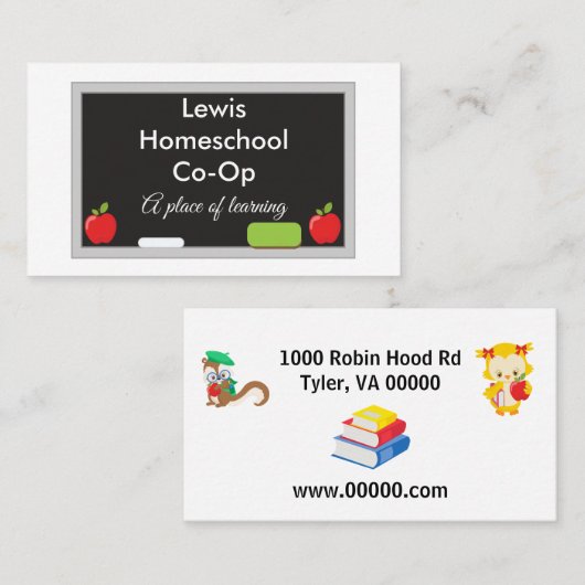 りんごが付いているHomeschoolのおりの黒板 名刺 (正面/裏面)