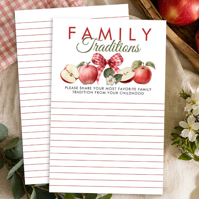 りんごとギンガムベビーシャワーの家族の伝統カード (Family Tradition Activity Card)
