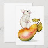 りんごの上のチャーミングなネズミ 招待状 (正面/裏面)