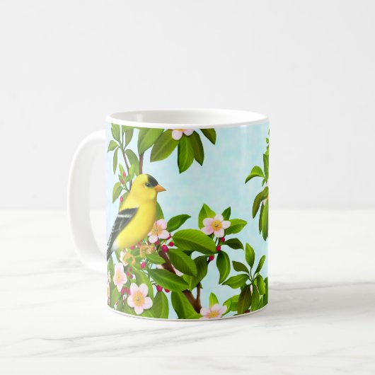 りんごの木のマグのアメリカのGoldfinchの鳥 コーヒーマグカップ (正面左)