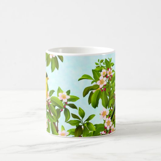 りんごの木のマグのアメリカのGoldfinchの鳥 コーヒーマグカップ (中央)