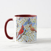 りんごの木のマグの開花の（鳥）ショウジョウコウカンチョウ ツートーンマグカップ (左)