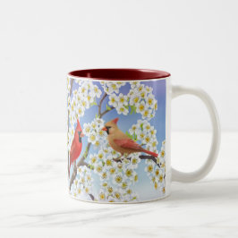 りんごの木のマグの開花の(鳥)ショウジョウコウカンチョウ ツートーンマグカップ