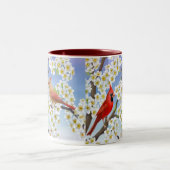 りんごの木のマグの開花の(鳥)ショウジョウコウカンチョウ ツートーンマグカップ (中央)