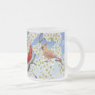 りんごの木のマグの開花の(鳥)ショウジョウコウカンチョウ フロストグラスマグカップ
