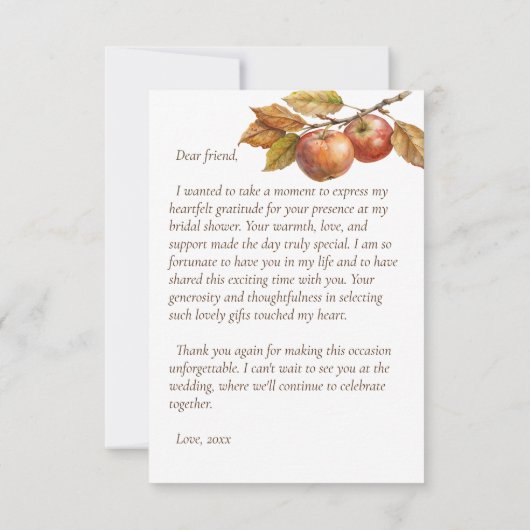 りんごの木の下で永遠に　秋のりんごの結婚前お披露目パーティー サンキューカード (裏面)
