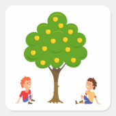 りんごの木の下に座る子供たち スクエアシール (正面)