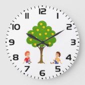 りんごの木の下に座る子供たち ラージ壁時計 (正面)