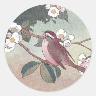 りんごの木の開花のすずめ ラウンドシール