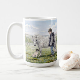 りんごの果樹園にいるポニーと犬と子供の親友たち コーヒーマグカップ