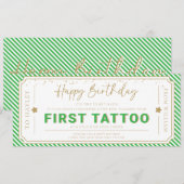 りんごの緑の最初のタトゥーの誕生日ギフトバウチャー 招待状 (正面/裏面)