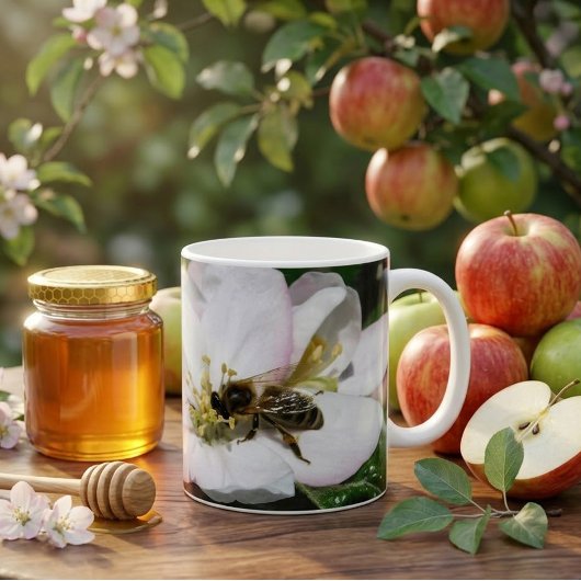 りんごの花とハチのマクロ写真 | マグカップ