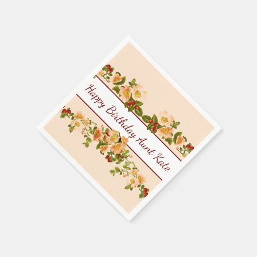 りんごの花とバラの女性らしい スタンダードカクテルナプキン (角)