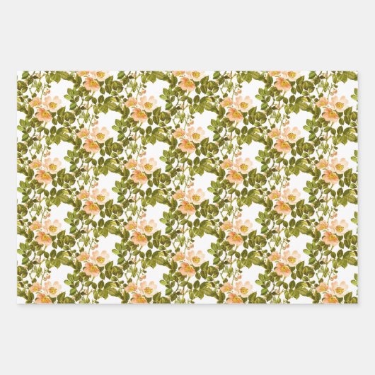 りんごの花とバラの実のさまざまなパターン ラッピングペーパーシート (正面3)