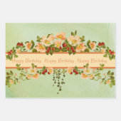 りんごの花とバラの実のさまざまなパターン ラッピングペーパーシート (正面2)