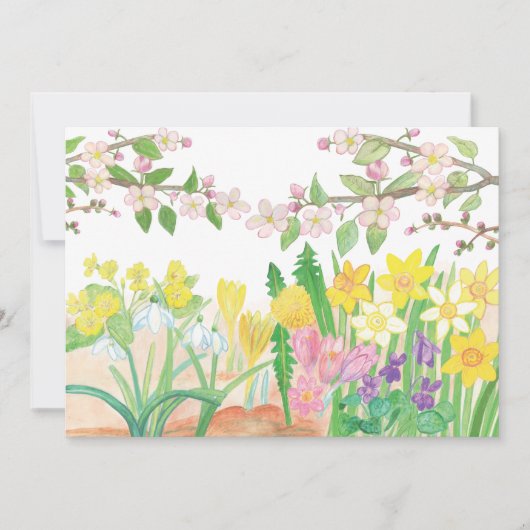 りんごの花と春の花のイラスト シーズンカード (正面)