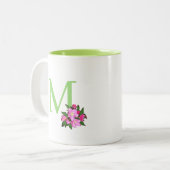 りんごの花の美しい緑のモノグラム ツートーンマグカップ (正面左)