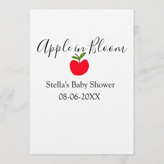 りんごの花咲くベビーシャワーレッドアップル名前 日付 招待状 (正面)