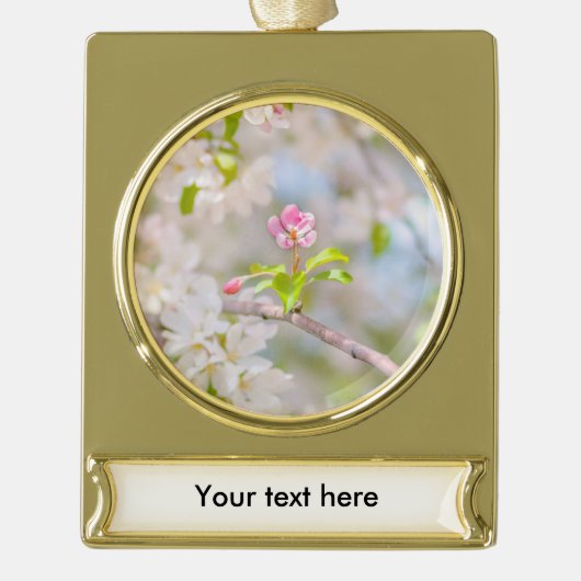 りんごの花 - 美 ゴールドプレートバナーオーナメント (正面)