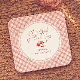 りんごの赤いギンガム柄のベビーシャワー スクエアペーパーコースター