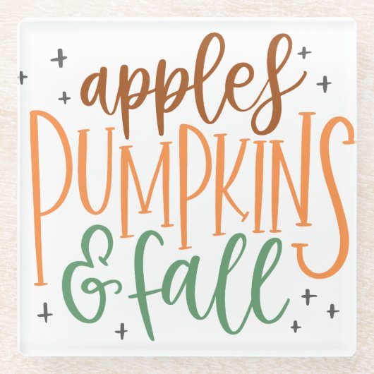 りんごカボチャと秋 ガラスコースター (正面)