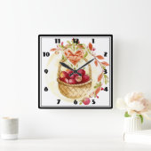 りんごバスケット スクエア壁時計 (ホーム)