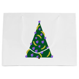 りんごポップ・アートのとバナナの白とアートクリスマスツリー ラージペーパーバッグ