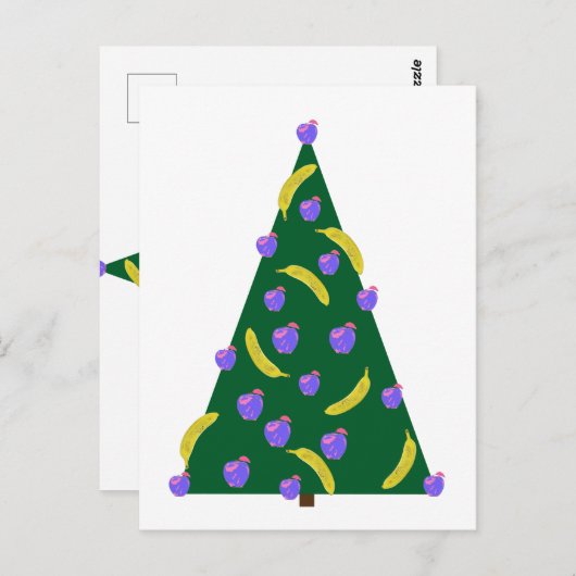 りんごポップ・アートのとバナナを使ったアートクリスマスツリー ポストカード (正面/裏面)