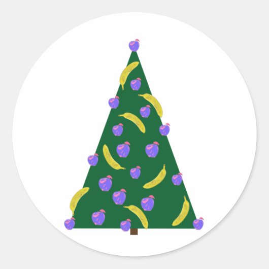 りんごポップ・アートのとバナナを使ったアートクリスマスツリー ラウンドシール (正面)
