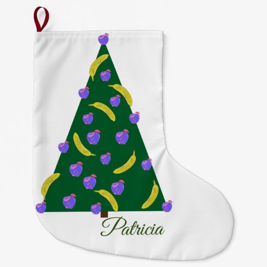 りんごポップ・アートのとバナナを使ったアートクリスマスツリー ラージクリスマスストッキング (正面)