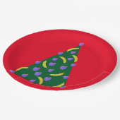 りんごポップ・アートのとバナナ赤のアートクリスマスツリー ペーパープレート (アングル)