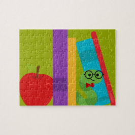 りんご子どもデザインの可愛い本虫 ジグソーパズル