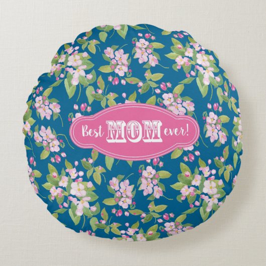りんご最高のの花の模様のピンクの母 ラウンドクッション (正面)