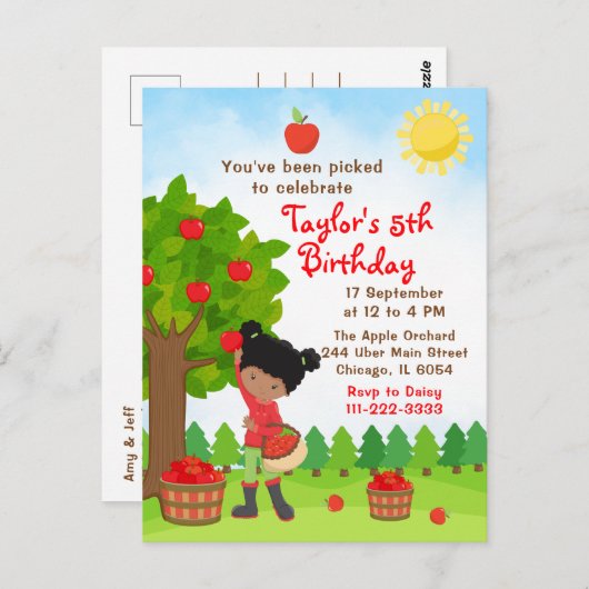 りんご狩り誕生日アフリカ系アメリカ人の女の子 ポストカード (正面/裏面)