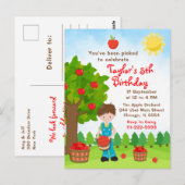 りんご狩り誕生日茶色の髪の少年ポストカード ポストカード (正面/裏面)