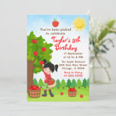 りんご狩り誕生日黒髪の女の子招待状 招待状 (スタンド正面)