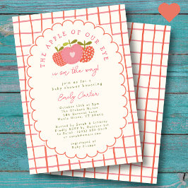 りんご秋かわいいピンクお洒落レッド 招待状