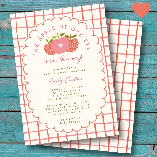 りんご秋かわいいピンクお洒落レッド 招待状